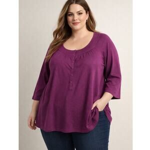 Susan Graver Style fuchsia knit scoop henley pullover sweater size  3X